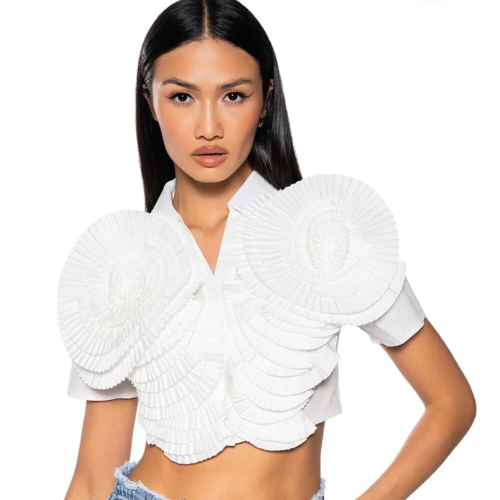 AKIRA Myra Textured Collared Top